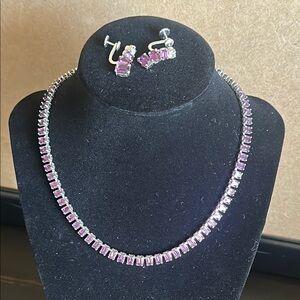Vintage Purple Tennis Necklace & Earrings with Sparkling Stones